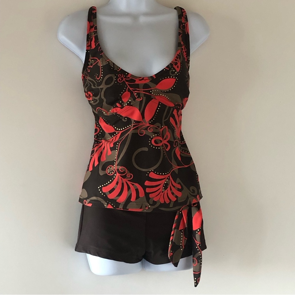 SEAFOLLY Australia 2 PC Boy Cut Swim Suit Brown Coral Taupe